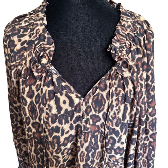 Figue Halima Top Cheetah Print Long Sleeve Smocked Blouse Tassels Silk Size XL - Picture 5 of 13